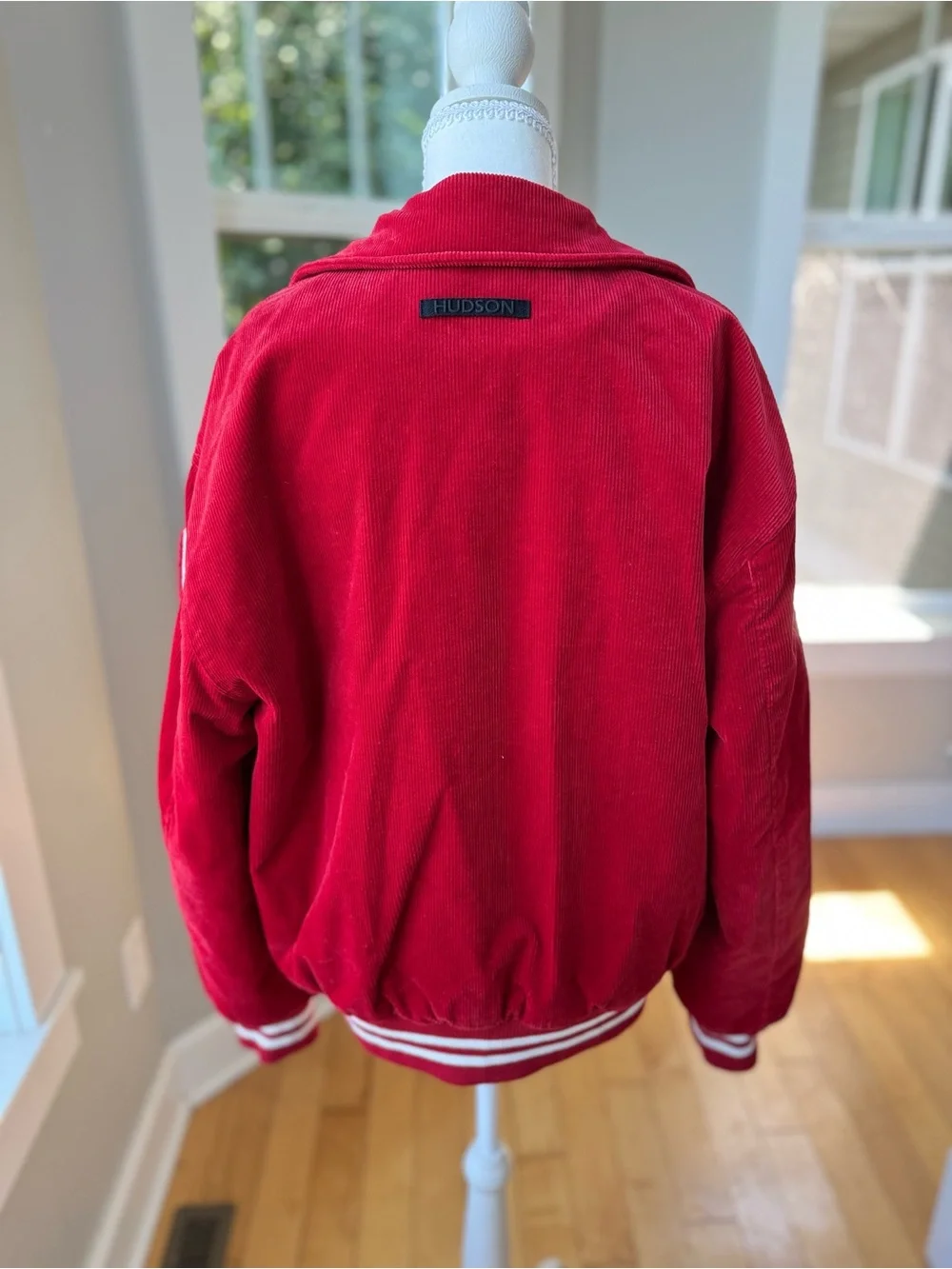 Hudson Jeans Free Thinkers 2002 Red  Corduroy Varsity Letterman Bomber Jacket S